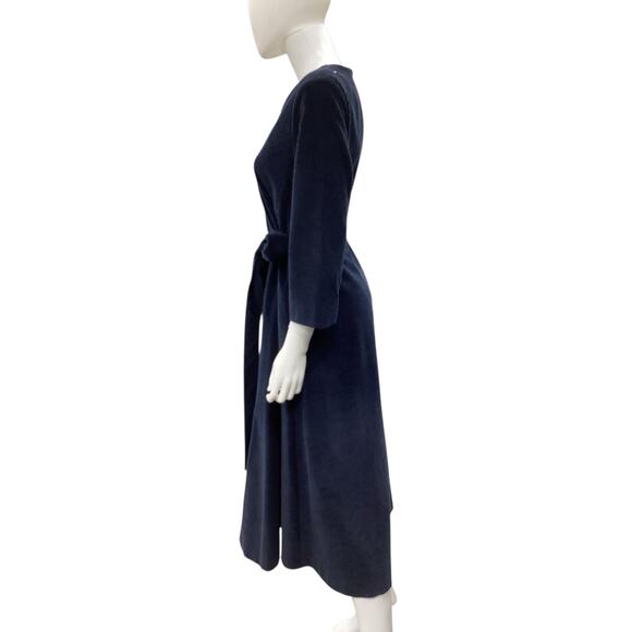 ‘S MaxMara Dress Women’s Size 10 Corduroy Belted V-Neck Back Zipper Navy Blue - Picture 3 of 6